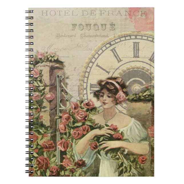 Cuaderno Boletín de belleza francesa con flores (Frente)
