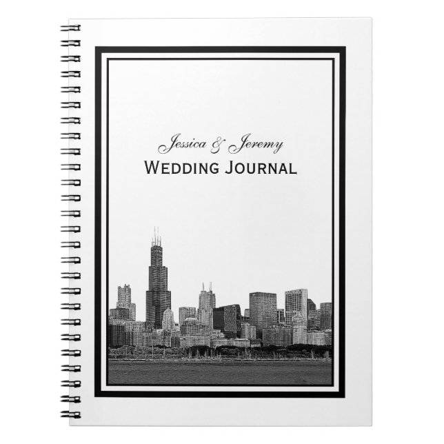 Cuaderno Boletín de Bodas con tramas de Chicago Skyline Etc (Frente)