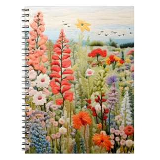 Cuaderno Boletín de Bonito de flores silvestres con bordado