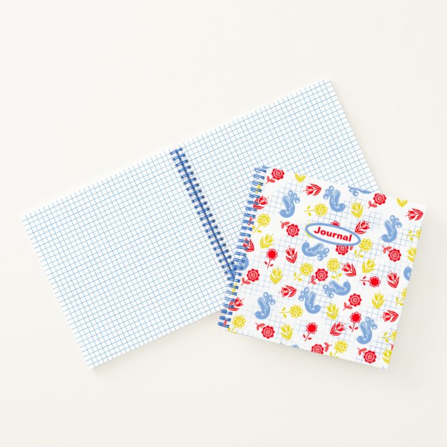 Cuaderno Boletín de Flores Amarillas Rojas Escándalas Ditsy (Interior)