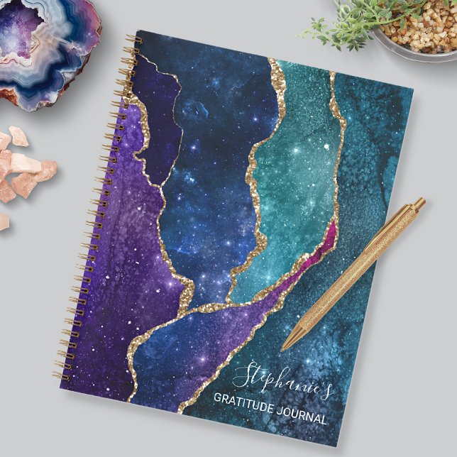 Cuaderno Boletín de Gratitud Agate de venas de oro moradas  (Subido por el creador)