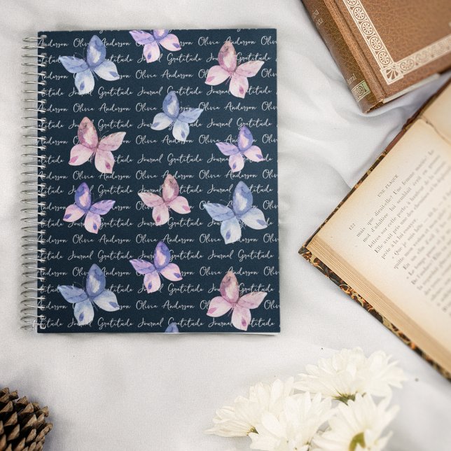 Cuaderno Boletín de Gratitud Monograma de Mariposas Navales (Subido por el creador)