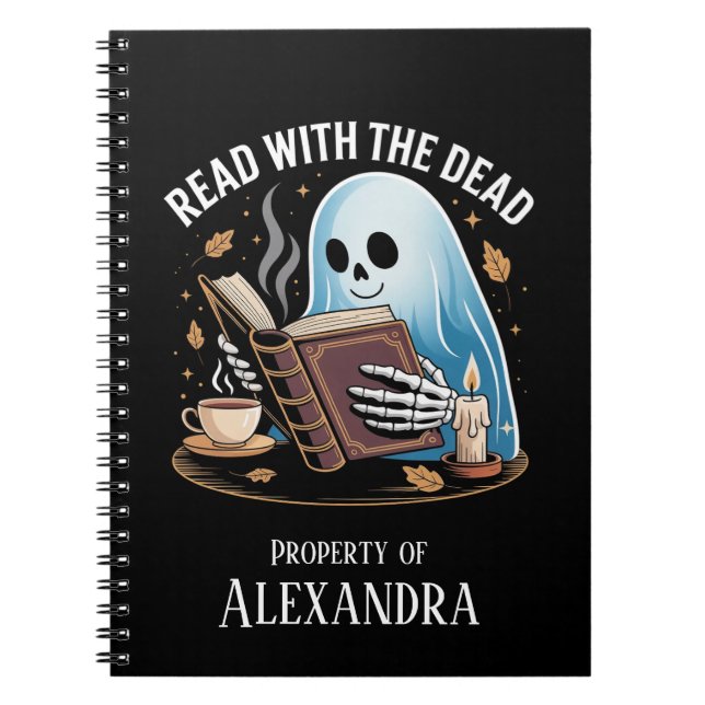 Cuaderno Boletín de lectura personalizada Spooky Ghost Skel (Frente)