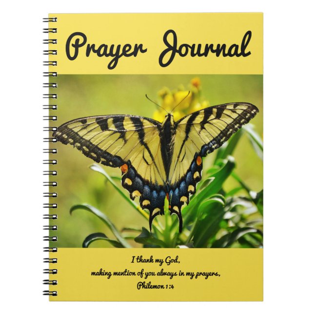 Cuaderno Boletín de oraciones de mariposa Philemon 1:4 (Frente)