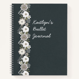 Cuaderno Boletín de viñetas de flores blancas personalizada