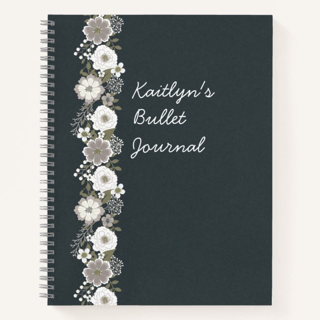Cuaderno Boletín de viñetas de flores blancas personalizada (Anverso)