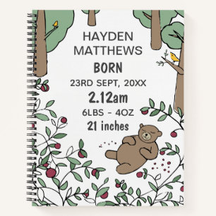 Cuaderno Boletín del bebé personalizado de Woodland Bear