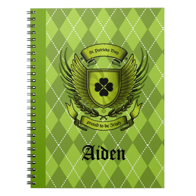 Cuaderno Boletín del día del Escudo irlandés St Patricks (Frente)