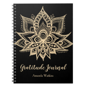 Cuaderno Boletín Gratitude de Boho Black Gold Lotus Flower