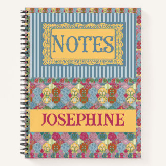 Cuaderno Boleto Floral Decorativo con Rayas Arte Folclórico