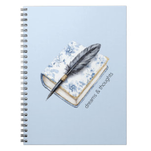Cuaderno Bolígrafo Pluma Floral Azul Bonito