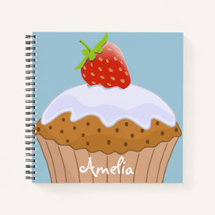 Cuaderno Bollo de Fresa Mono Personalizado Azul