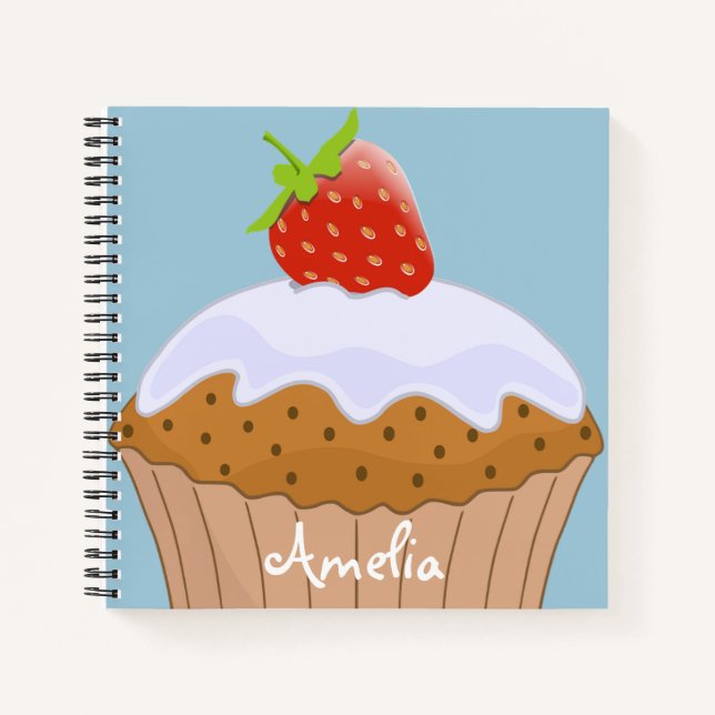 Cuaderno Bollo de Fresa Mono Personalizado Azul (Anverso)