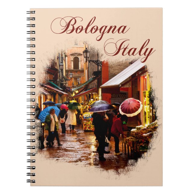 Cuaderno Bolonia, Italia: Comprando en la lluvia (Frente)