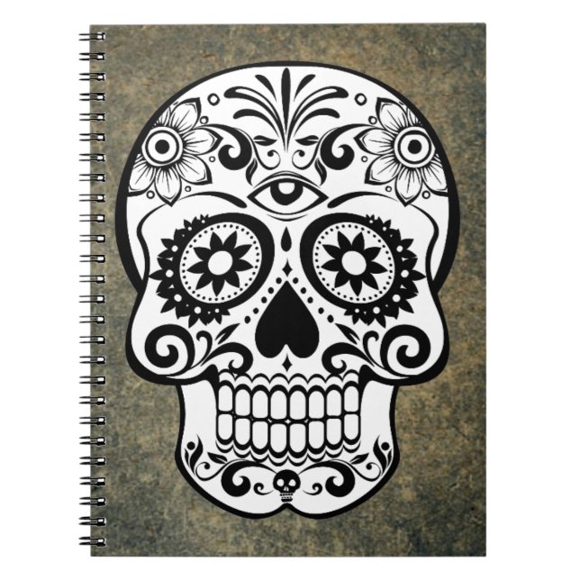 Cuaderno Bolsa de cráneo de azúcar blanco y negro (Frente)