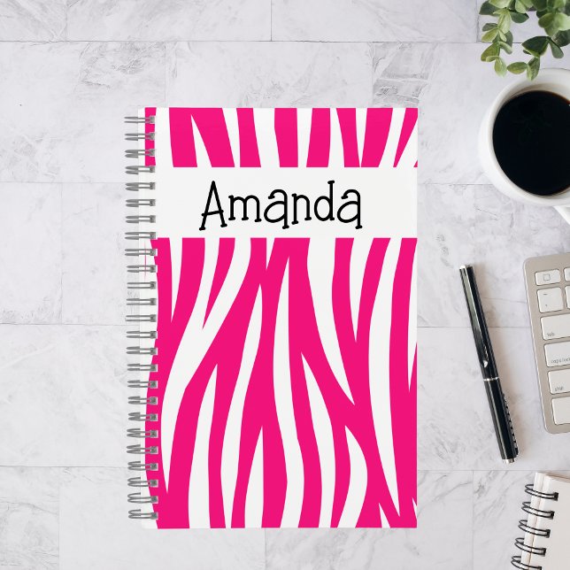 Cuaderno Bolsa de dibujo de animal impreso ondulado rosa ca (Hot pink and white wavy stipes drawing sketch notebook)