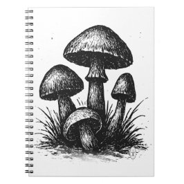 Cuaderno Bolsa de mano de racimo de hongos dibujados a tint