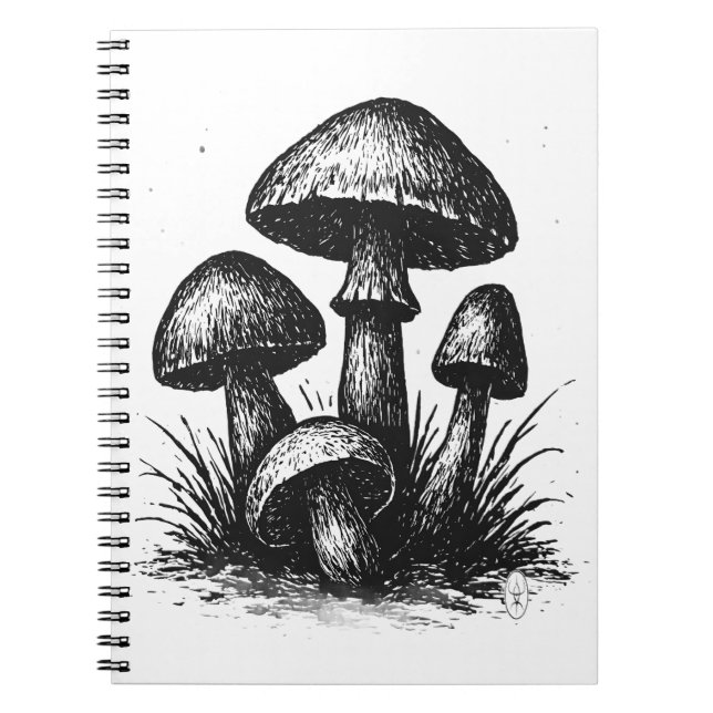 Cuaderno Bolsa de mano de racimo de hongos dibujados a tint (Frente)