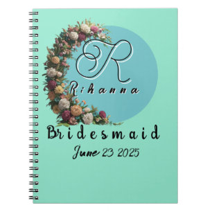 Cuaderno Bolsa de Tote de Monograma Floral verde azulado   