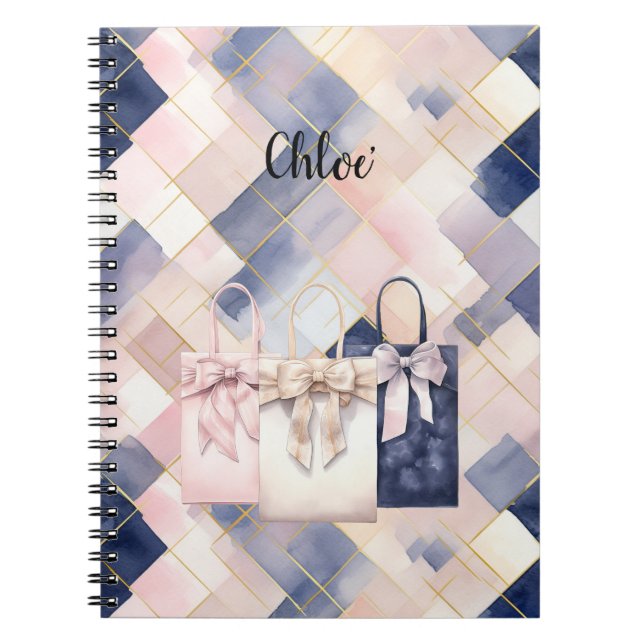 Cuaderno Bolsas de regalo azules rosadas chic francesas (Frente)