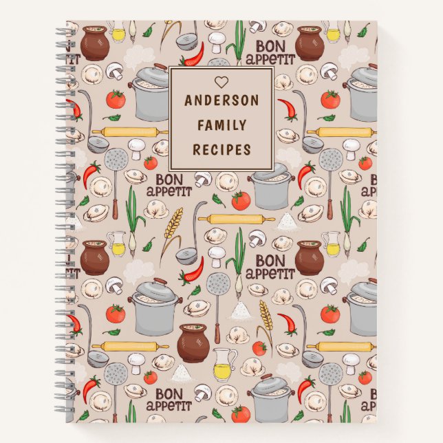 Cuaderno Bon Appetit Pattern Personalized Recipe Notebook (Anverso)
