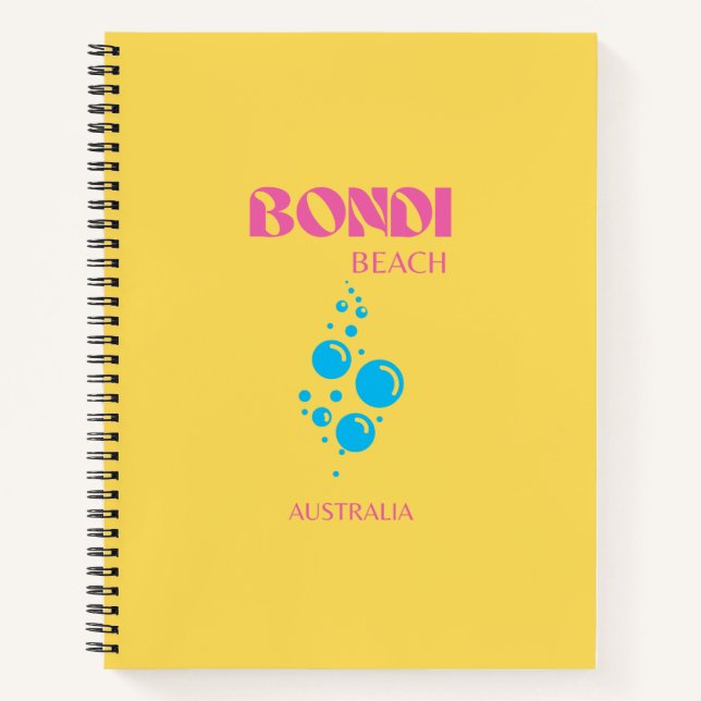 Cuaderno Bondi Beach, Travel Art, Preppy, Amarillo, Rosa (Anverso)