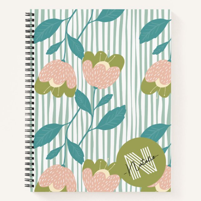 Cuaderno Bonita moda de color acuático floral (Anverso)