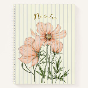 Cuaderno Bonita obra de arte pastel Rayas blancas Flores ro