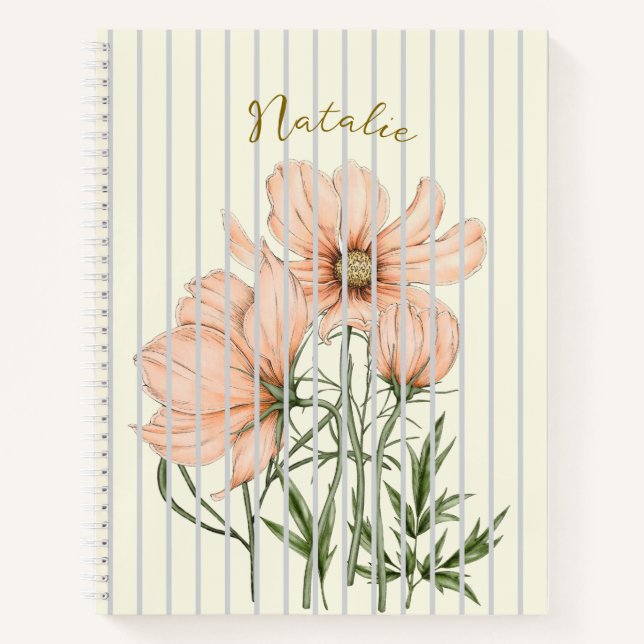 Cuaderno Bonita obra de arte pastel Rayas blancas Flores ro (Anverso)