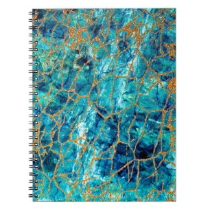 Cuaderno Bonita textura de lujo de mármol azul con oro.