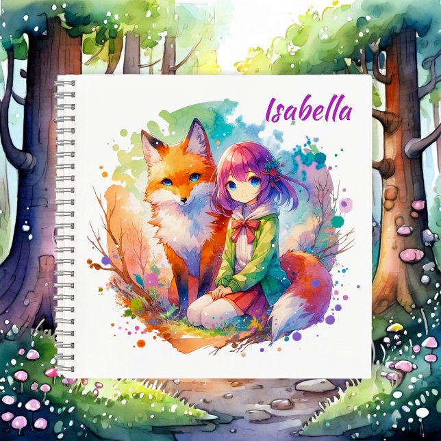 Cuaderno Bonito acuarela Anime Chica y cumpleaños Fox (Subido por el creador)
