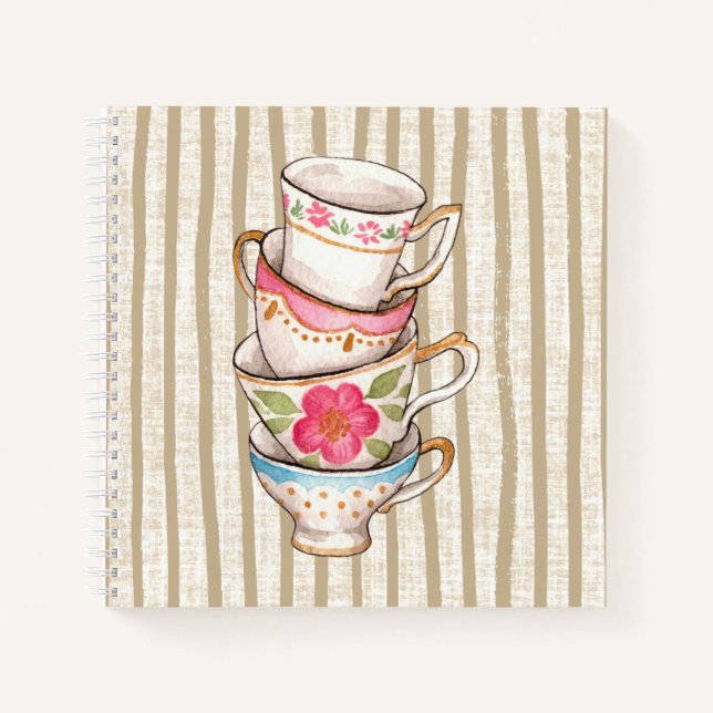 Cuaderno Bonito acuarela artista sketchbook tazas de té (Anverso)