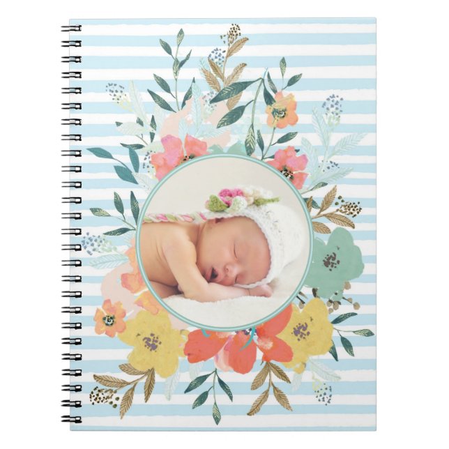 Cuaderno Bonito acuarela Personalizado floral foto (Frente)