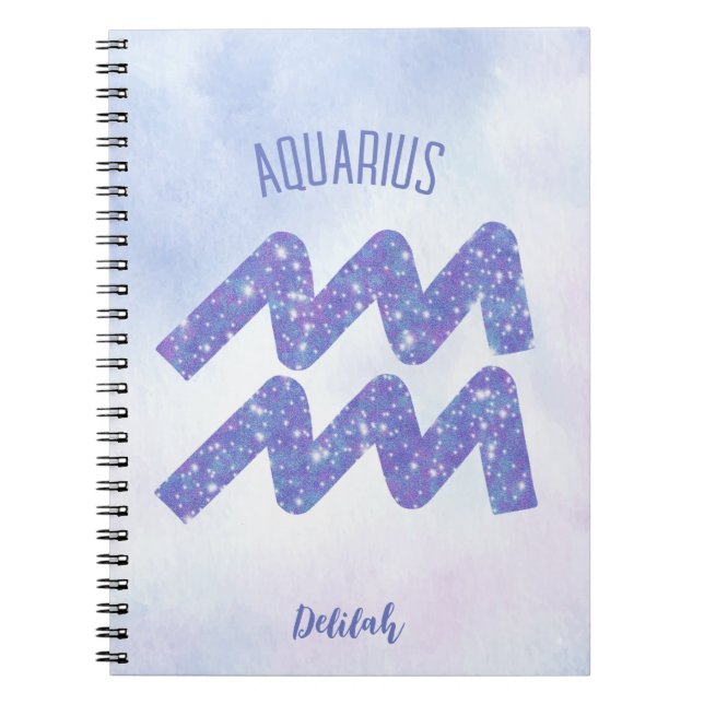 Cuaderno Bonito Aquarius Astrología Rótulo Púrpura Personal (Frente)