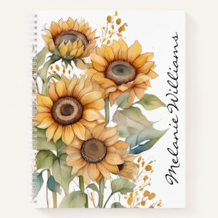 Cuaderno Bonito Boho Sunflowers   Nombre personalizado