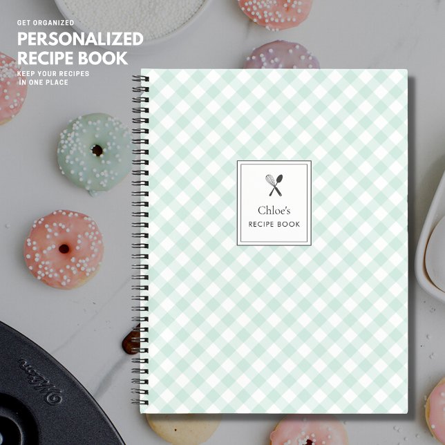 Cuaderno Bonito clásico simple Sage Green Gingham Receta (Subido por el creador)