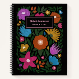 Cuaderno Bonito Colorful Bold Florals con nombre | Negro