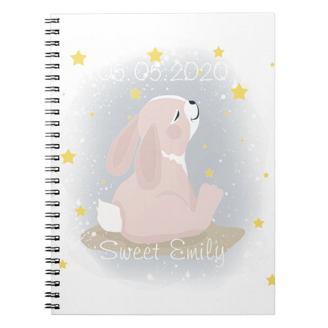 Cuaderno Bonito conejo y estrellas de oro. (Frente)