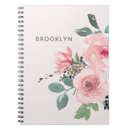Cuaderno Bonito de acuarela floral rosa Rubor
