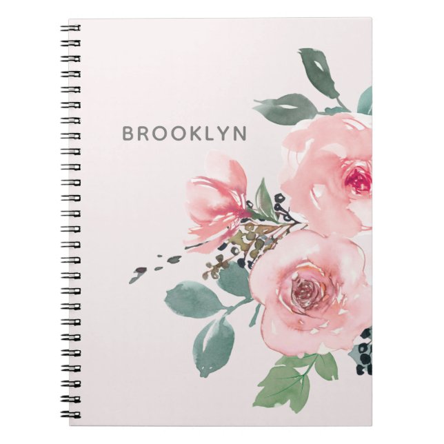 Cuaderno Bonito de acuarela floral rosa Rubor (Frente)
