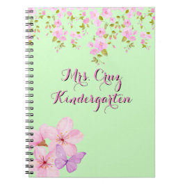 Cuaderno Bonito de flores de cerezo Personalizado rosa y ve