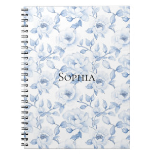 Cuaderno Bonito de moda Flores blancas azules