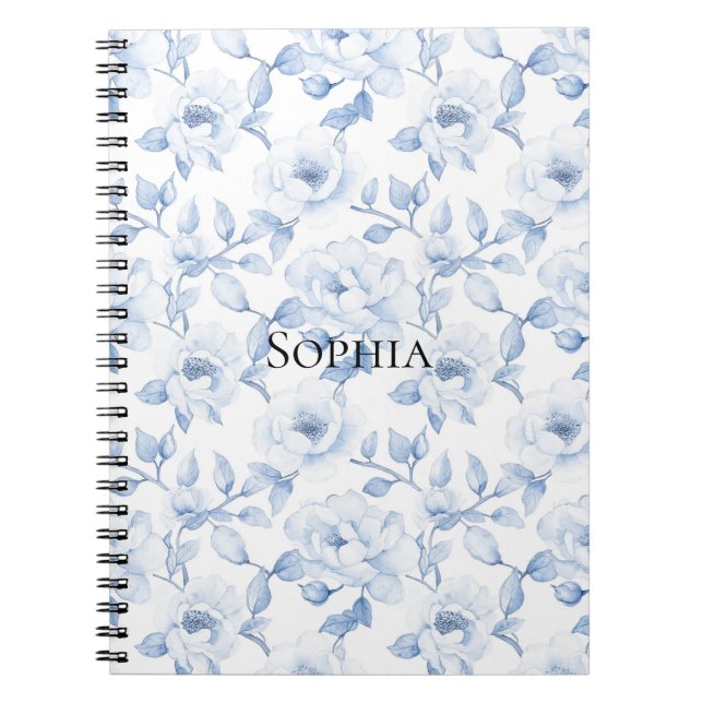 Cuaderno Bonito de moda Flores blancas azules (Frente)
