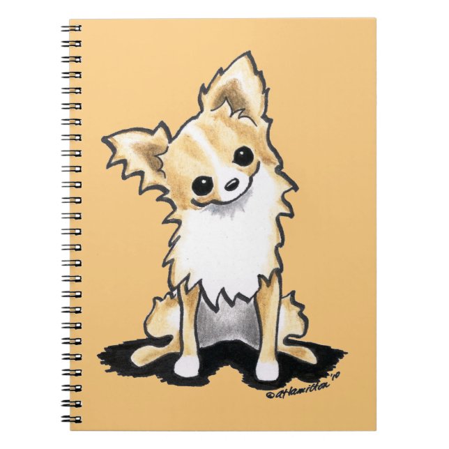 Cuaderno Bonito de sentada Chihuahua Fawn y Longhair Blanco (Frente)