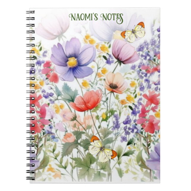 Cuaderno Bonito de texto personalizado Floral de verano (Frente)