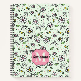 Cuaderno Bonito Doodle Daisy Flowers Cute Pattern Monograma