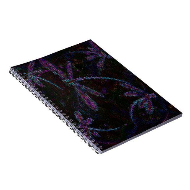 Cuaderno Bonito Dragonflies azul púrpura en negro (Lado Derecho)