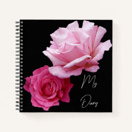 Cuaderno Bonito elegante flores rosa rosa negro boho de mod
