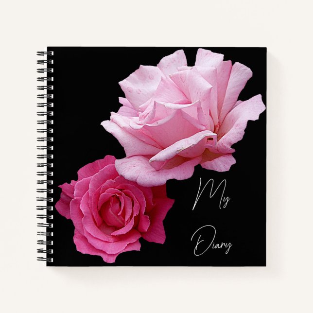 Cuaderno Bonito elegante flores rosa rosa negro boho de mod (Anverso)
