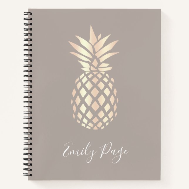 Cuaderno Bonito elegante rosa de cobre piña dorada y gris (Anverso)